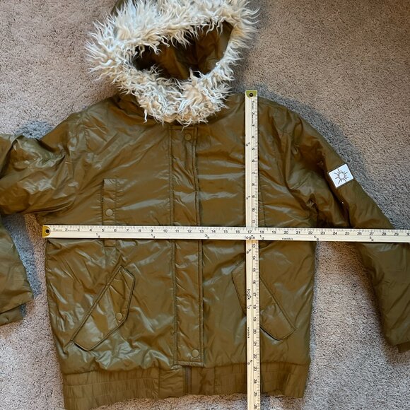 Offline by Aerie Puffer Jacket Mustard Faux Fur Bomber Ski Hooded Coat Womens S - Picture 4 of 5